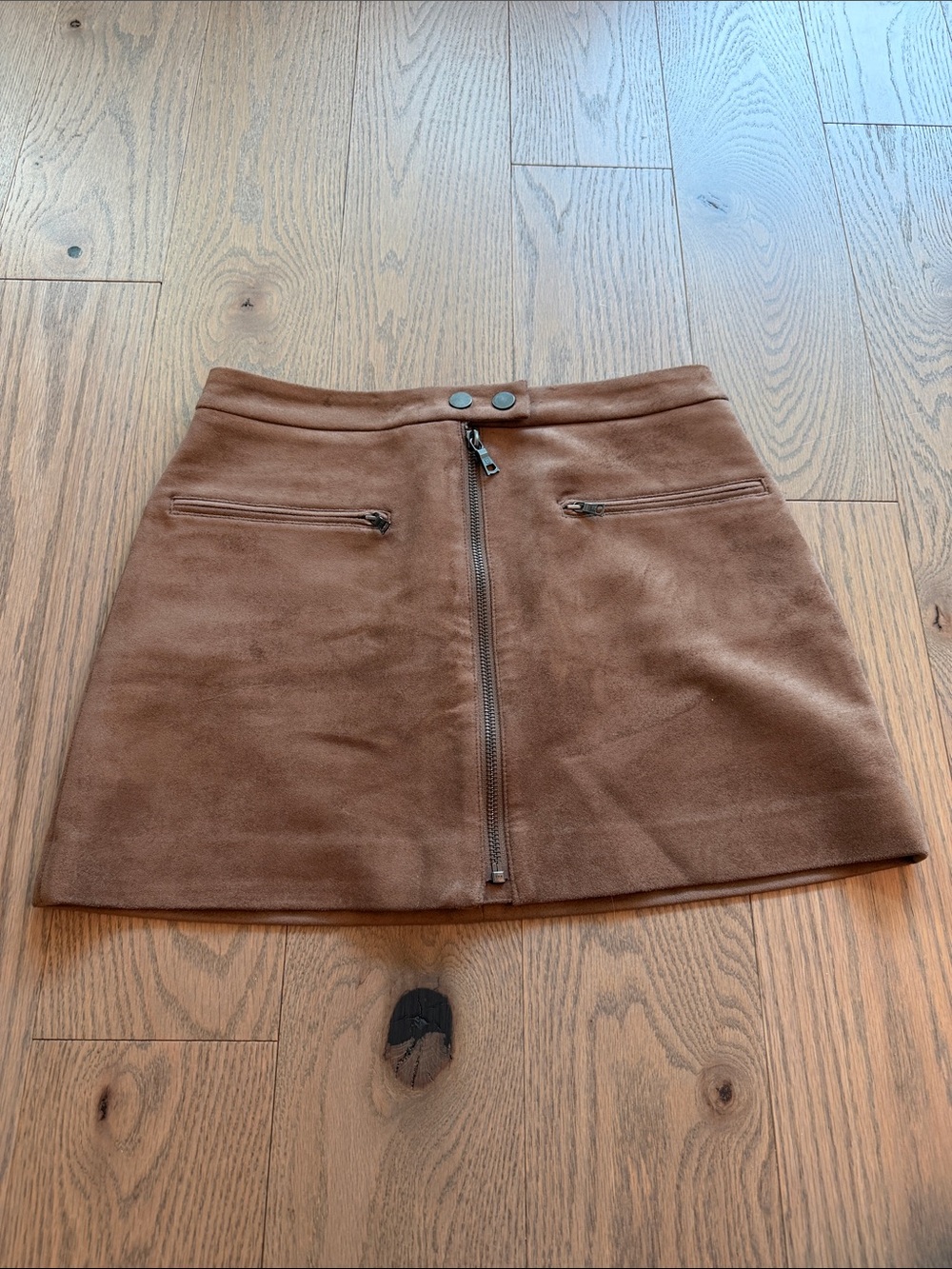 BCBG Light Brown l Suede Zip-Front Mini Skirt